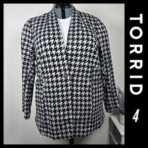 Torrid Houndstooth Lightweight Stand Collar Blazer Black & Beige Size‎ 4